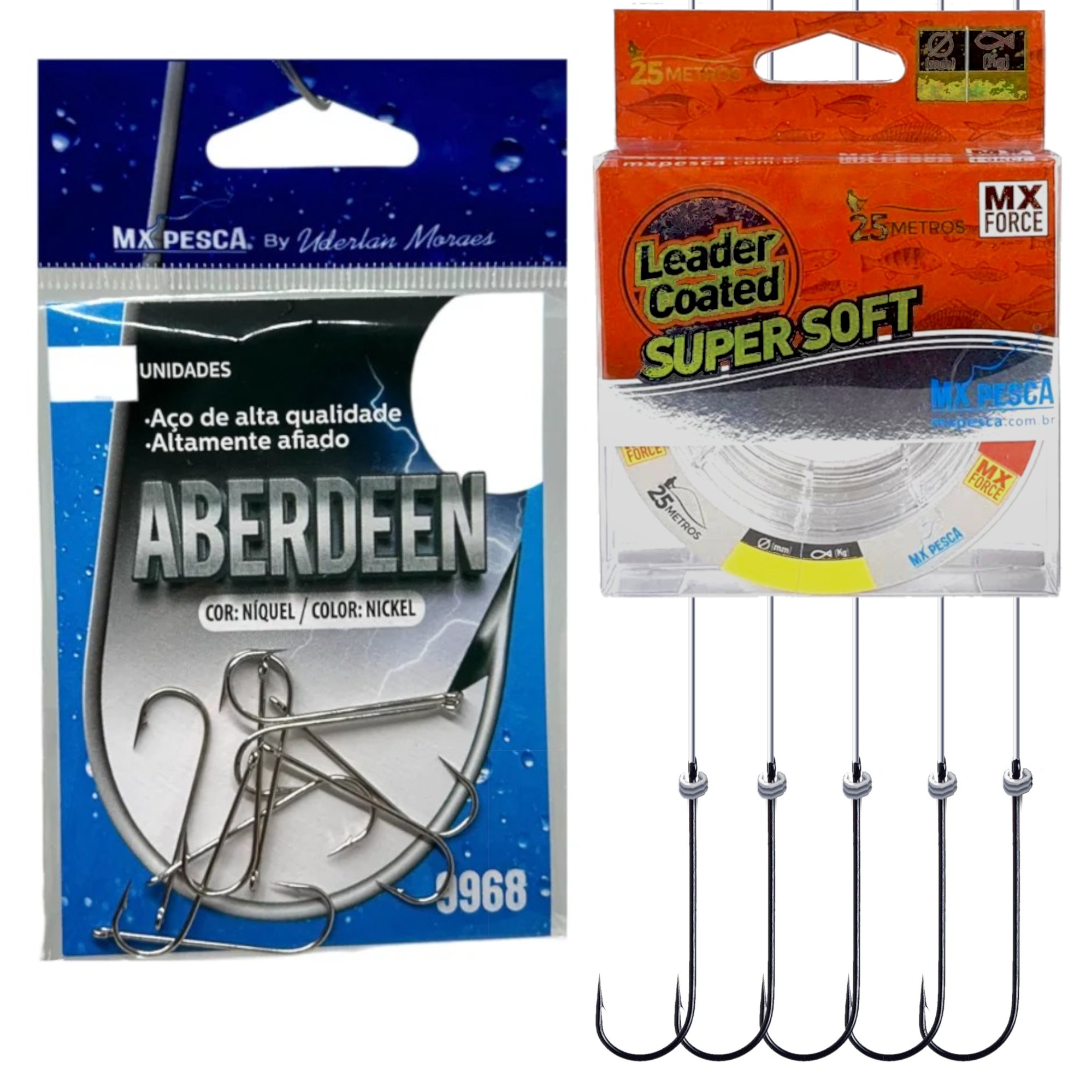 Anzol Worm Off Set 5/0 Empatado em Aço Flexível Trançado com